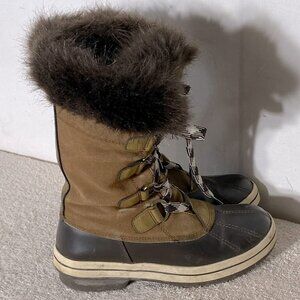 London Fog Tan Leather Duck Boot Snow Boots With Faux Fur 7